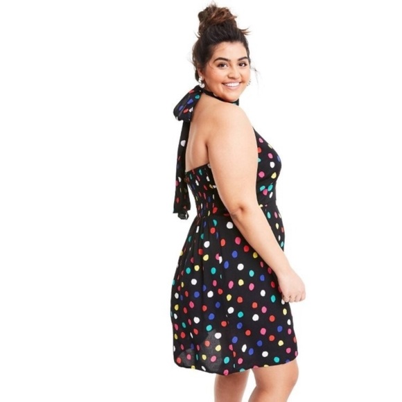 Polka Dot Sleeveless Halter Dress RIXO Target Blk Q. - Picture 3 of 7